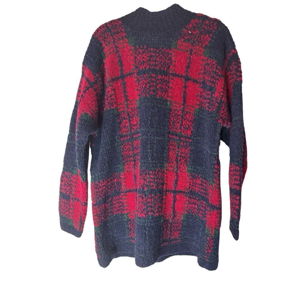 Vintage JONES NY Y2K Red Plaid Wool Blend Hand Knit Thick Oversized Sweater L